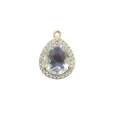 Clear Quartz Hydro Heart Briolette Connector – 12mm CZ Pave Bezel, 24K Gold Plated