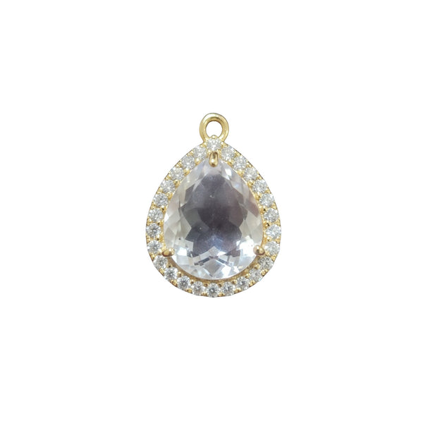 Clear Quartz Quartz Hydro Gemstone Heart Briolette 12 MM Connectors With Setted CZ Pave 24K Gold Plated Over Silver Bezel Charms Jewelry
