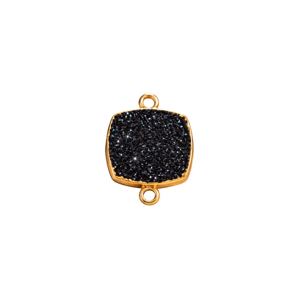 Black Druzy Pendant Necklace – Gold Electroplated Gothic Statement Jewelry