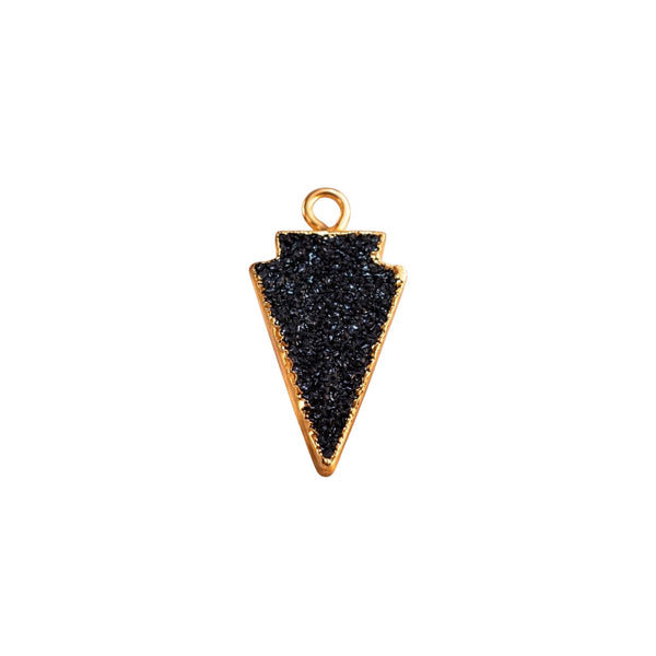 Black Druzy Arrowhead Pendant Necklace 24K Gold Electroplated Gothic Handmade