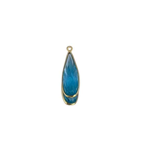 Boho Chic Blue Topaz Bezel Pendant - Handcrafted Gemstone Necklace with 24kt Gold Plating