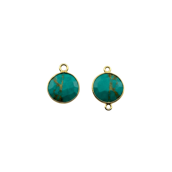 Blue Turquoise Coin/Round Pendant - Boho Chic Gemstone Necklace with 24kt Gold Elegance
