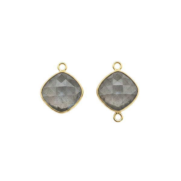 Gray Moonstone Cushion Bezel Pendant | 24kt Gold Plated | 12–18mm | Single & Double Bail | June Birthstone Charm