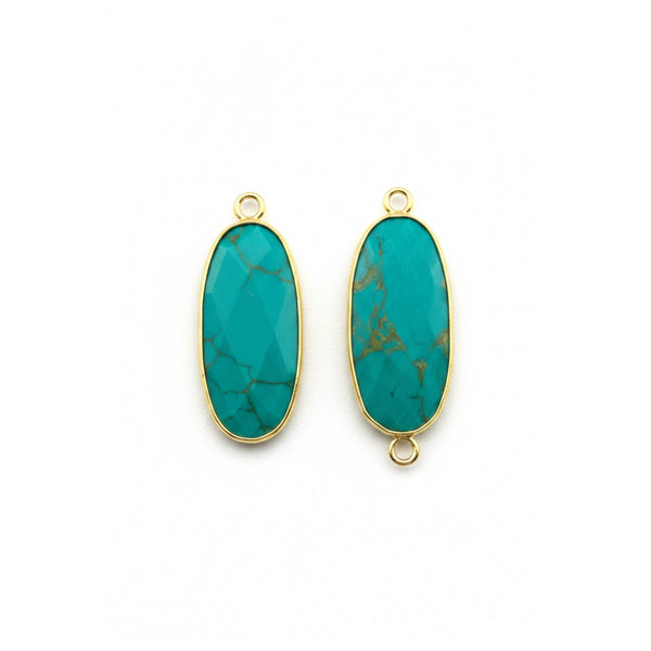 Blue Turquoise Oval Pendant - Boho Chic Gemstone Necklace with 24kt Gold Elegance