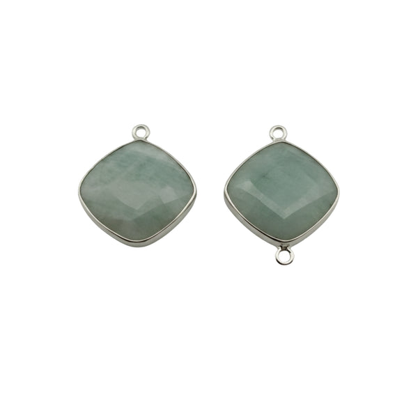 Amazonite Cushion/Diamond Pendant - Boho Chic Gemstone Necklace with 925 Sterling Silver Elegance
