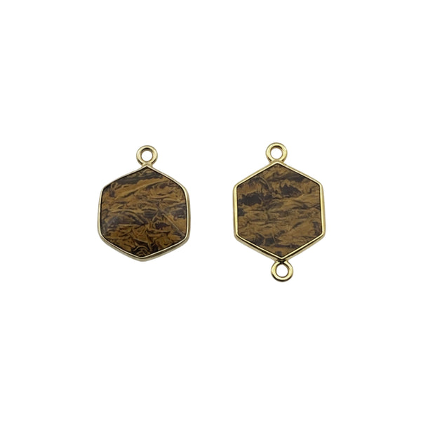 Wood Jasper Hexagon Pendant | 24kt Gold Bezel | 12–18mm | Single & Double Bail | Boho Gemstone Charm