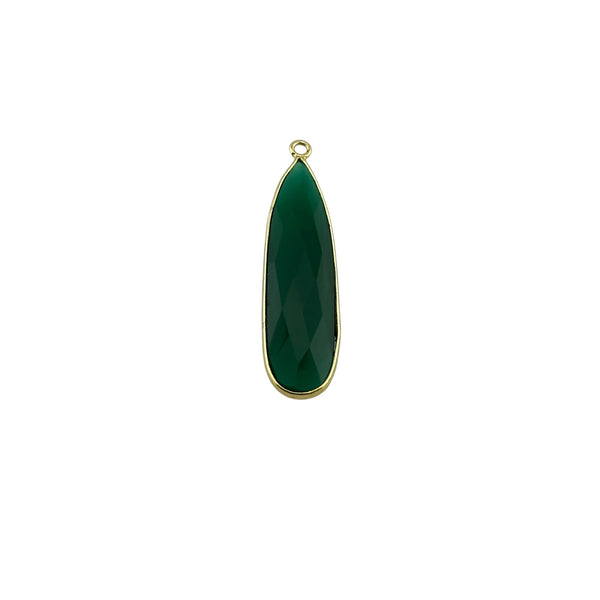 Green Onyx Pear/Flat Teardrop Pendant - Boho Chic Gemstone Necklace with 24kt Gold Elegance