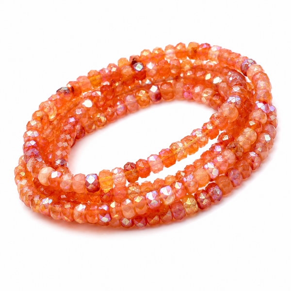 Carnelian AB Coated Faceted Rondelle Gemstone Beads 3-3.5mm natural semi-precious bead strand for jewelry making