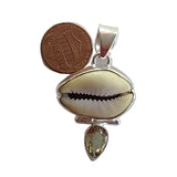 Cowery shell and lemon quartz handmade gemstone pendants.