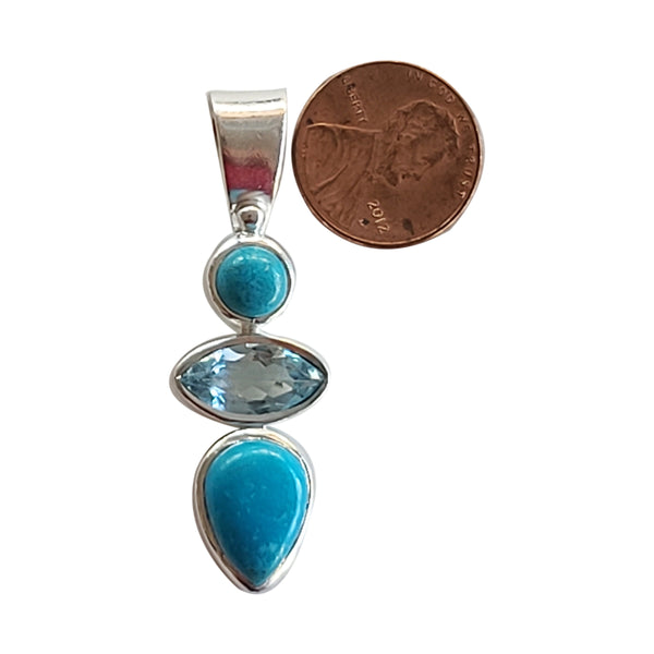 Blue Topaz and Turquoise Assorted Vintage Pendants Necklace - 925 Sterling Silver Handmade DIY Jewelry Making - Natural Gemstone Pendants