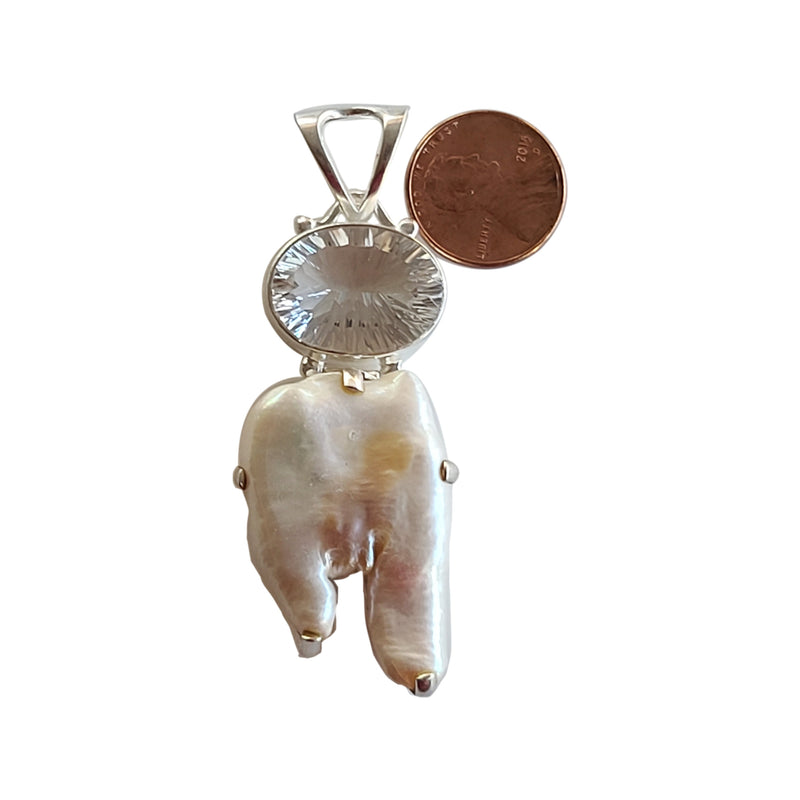 Clear quartz and freshwater pearl handmade gemstone pendants.