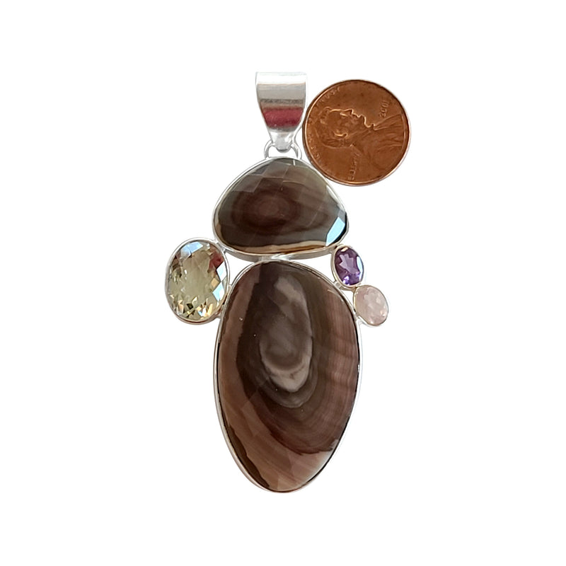 Jasper, Green Amethyst, Blue Topaz, Amethyst and Rose Quartz handmade gemstone pendants.