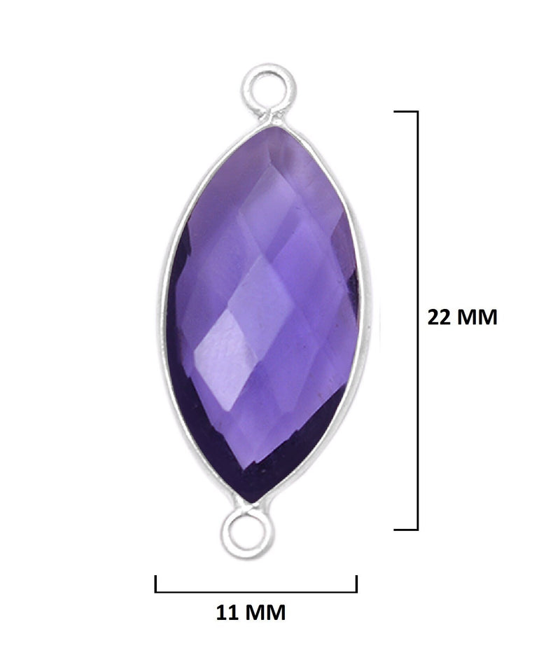 Amethyst gemstone bezel charms, 11X22mm marquise-shaped evil eye bezel pendants, double bail bezel connectors, 925 sterling silver handmade bezel gemstone. Women jewelry making necklaces, earrings, bracelets bezel charms.