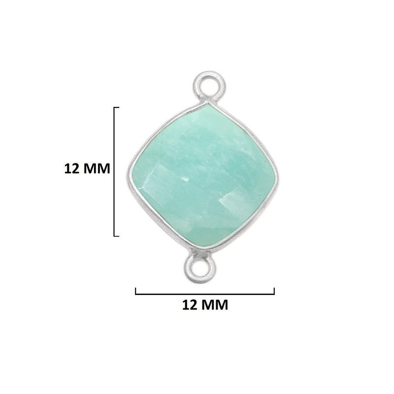 Amazonite natural gemstone bezel charms, 12mm cushion or diamond-shaped bezel pendants, double bail bezel connectors, 925 sterling silver handmade bezel gemstone. Women jewelry making necklaces, earrings, bracelets bezel charms.