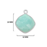 Amazonite natural gemstone bezel charms, 12mm cushion or diamond-shaped bezel pendants, single bail bezel connectors, 925 sterling silver handmade bezel gemstone. Women jewelry making necklaces, earrings, bracelets bezel charms.