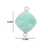 Amazonite natural gemstone bezel charms, 15mm cushion or diamond-shaped bezel pendants, double bail bezel connectors, 925 sterling silver handmade bezel gemstone. Women jewelry making necklaces, earrings, bracelets bezel charms.