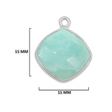 Amazonite natural gemstone bezel charms, 15mm cushion or diamond-shaped bezel pendants, single bail bezel connectors, 925 sterling silver handmade bezel gemstone. Women jewelry making necklaces, earrings, bracelets bezel charms.