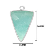 Amazonite gemstone bezel charms, 15X20mm triangle-shaped bezel pendants, women jewelry-making earrings, bracelets, necklace pendants, and DIY craft supplies. 925 sterling silver bezel charms pendants.