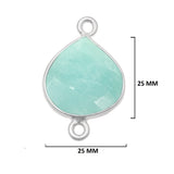Amazonite natural gemstone bezel charms, 25mm heart-shaped bezel connectors, women jewelry-making earrings, bracelets, necklace pendants, and DIY craft supplies. 925 sterling silver bezel charms connectors.