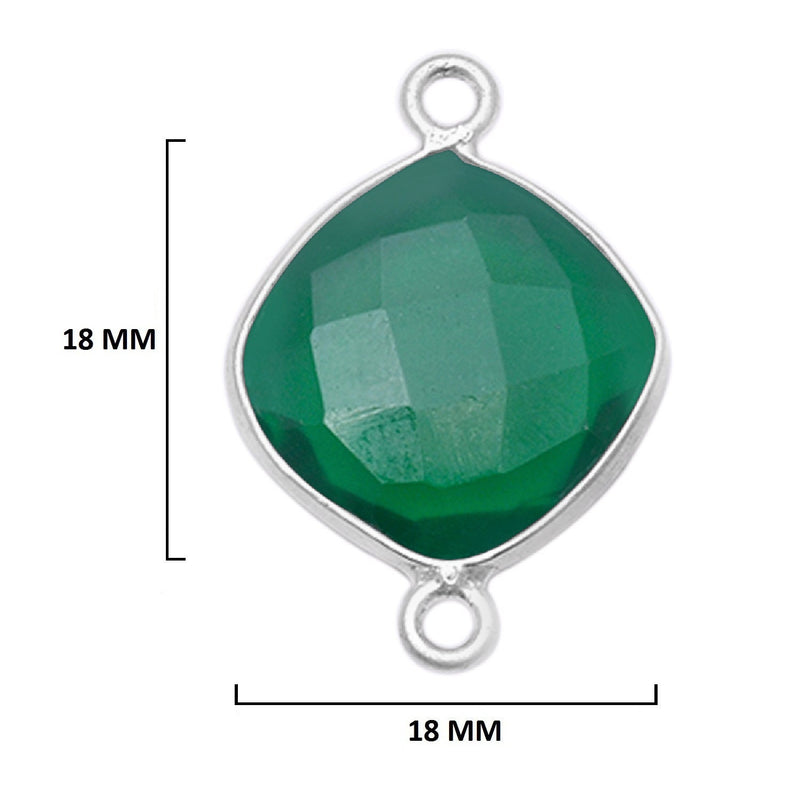 Green Onyx Cushion/Diamond Pendant - Boho Chic Gemstone Necklace with 925 Sterling Silver Elegance