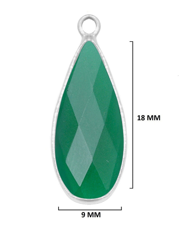 Green Onyx Rounded Teardrop Pendant - Boho Chic Gemstone Necklace with 925 sterling silver Elegance
