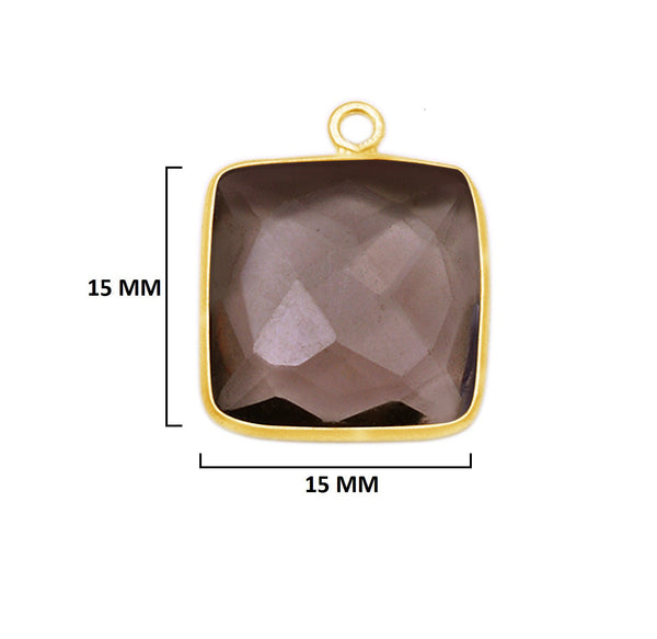 Smoky Quartz Square Pendant - Boho Chic Gemstone Necklace with 24kt Gold Elegance