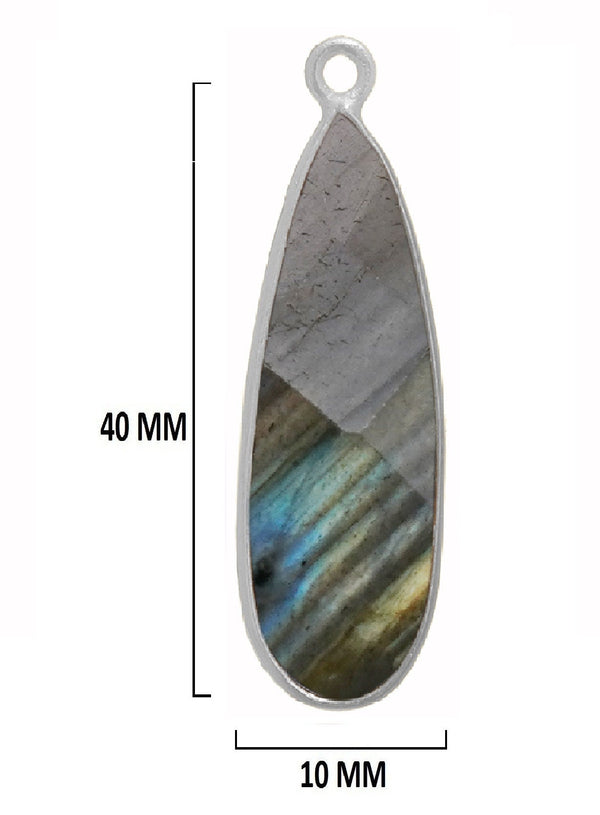 Labradorite Pear/Flat Teardrop Pendant - Boho Chic Gemstone Necklace with 925 Sterling Silver Elegance