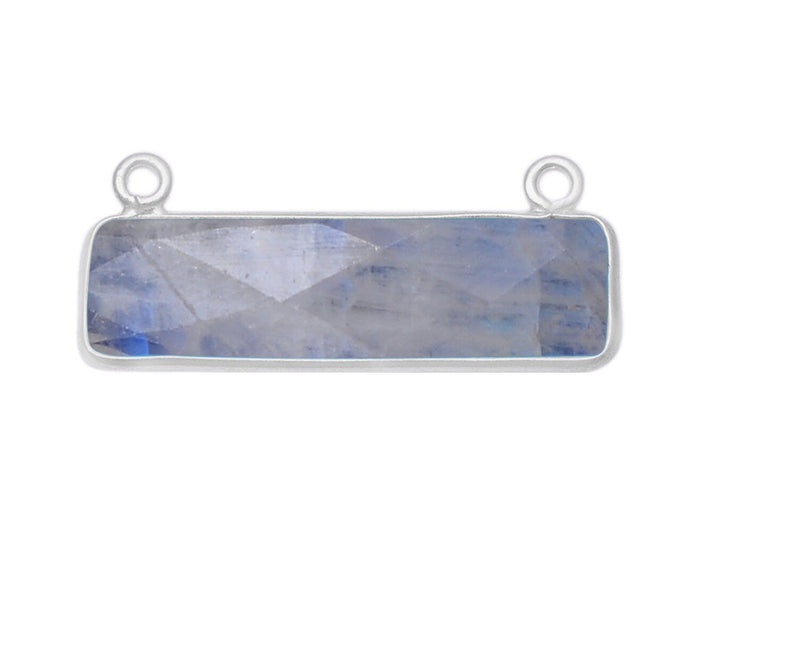 Rainbow Moonstone Rectangle/Bar Pendant - Boho Chic Gemstone Necklace with 925 Sterling Silver Elegance