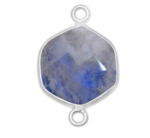 Rainbow Moonstone Hexagon Pendant - Boho Chic Gemstone Necklace with 925 Sterling Silver Elegance