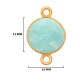 Amazonite natural gemstone bezel charms, 15mm coin or round-shaped bezel pendants, double bail bezel connectors, 24k gold plated over 925 sterling silver handmade bezel gemstone. Women jewelry making necklaces, earrings, bracelets bezel charms.