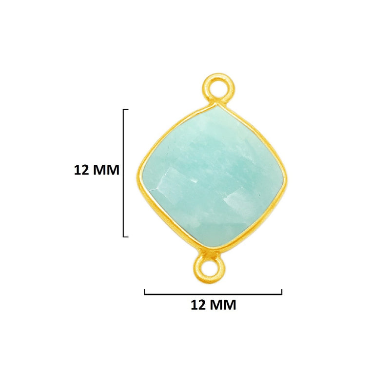 Amazonite natural gemstone bezel charms, 12mm cushion or diamond-shaped bezel pendants, double bail bezel connectors, 24k gold plated over 925 sterling silver handmade bezel gemstone. Women jewelry making necklaces, earrings, bracelets bezel charms.