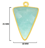 Amazonite gemstone bezel charms, 18X25mm triangle-shaped bezel pendants, women jewelry-making earrings, bracelets, necklace pendants, and DIY craft supplies. 24k gold plated over 925 sterling silver bezel charms pendants.