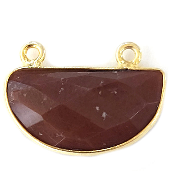 Brown Jasper Stone Necklace for Jewelry Making 9X18mm Moon/Crescent Bezel Charms Pendants Connectors 24K Gold Plated Over Silver