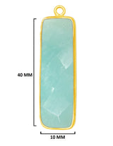 Amazonite natural gemstone bezel charms, 10X40mm rectangle-shaped bezel pendants, women jewelry-making earrings, bracelets, necklace pendants, and DIY craft supplies. 24k gold plated over 925 sterling silver bezel charms pendants.