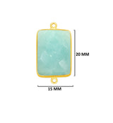 Amazonite natural gemstone bezel charms, 15X20mm rectangle-shaped bezel connectors, women jewelry-making earrings, bracelets, necklace pendants, and DIY craft supplies. 24k gold plated over 925 sterling silver bezel charms connectors.