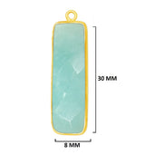 Amazonite natural gemstone bezel charms, 8X30mm rectangle-shaped bezel pendants, women jewelry-making earrings, bracelets, necklace pendants, and DIY craft supplies. 24k gold plated over 925 sterling silver bezel charms pendants.