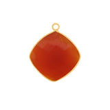Carnelian Cushion/Diamond Pendant - Boho Chic Gemstone Necklace with 24kt Gold Elegance