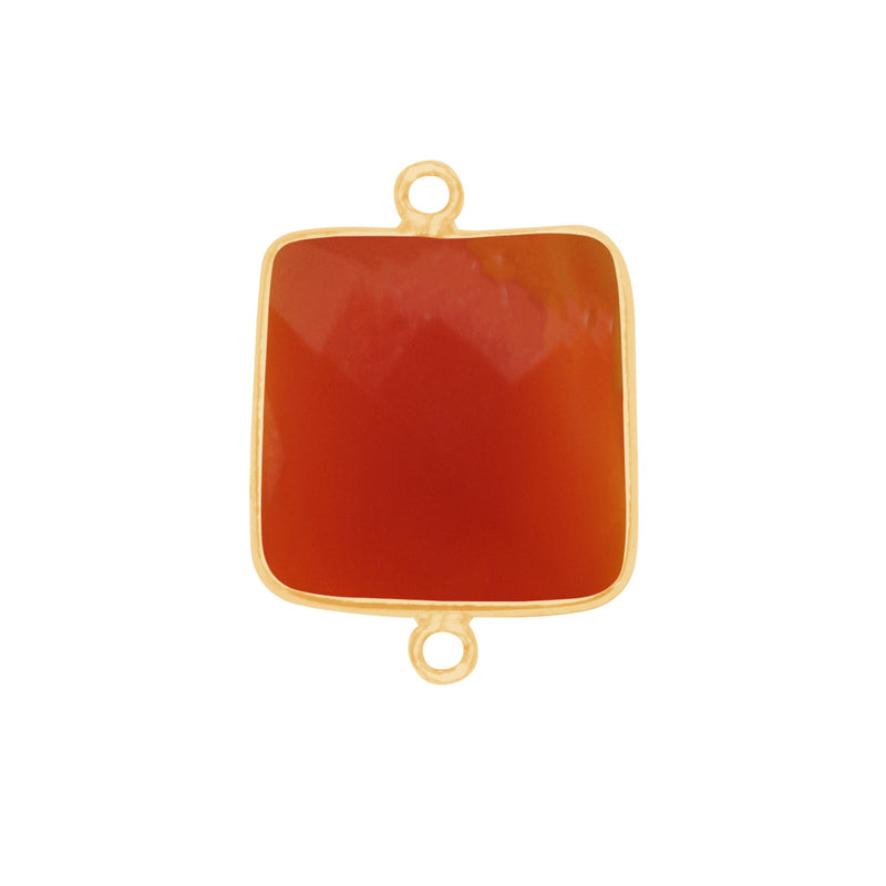 Carnelian Square Pendant - Boho Chic Gemstone Necklace with 24kt Gold Elegance