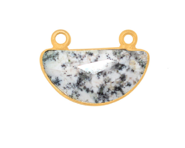 Dendrite Opal Moon/Crescent Pendant - Boho Chic Gemstone Necklace with 24kt Gold Elegance