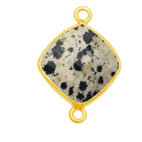 Dalmatian Jasper Cushion/Diamond Pendant - Boho Chic Gemstone Necklace with 24kt Gold Elegance