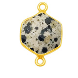Dalmatian Jasper Hexagon Pendant - Boho Chic Gemstone Necklace with 24kt Gold Elegance