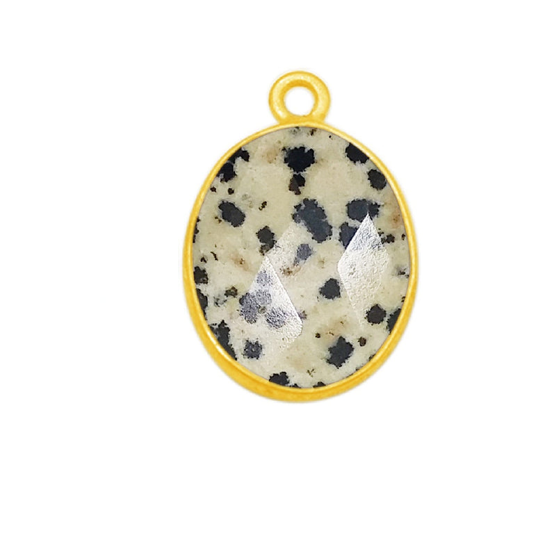 Dalmatian Jasper Oval Pendant - Boho Chic Gemstone Necklace with 24kt Gold Elegance