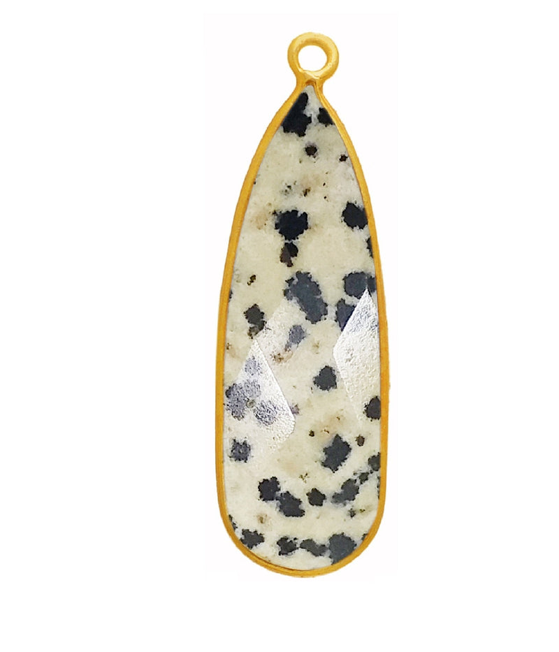 Dalmatian Jasper Pear/Flat Teardrop Pendant - Boho Chic Gemstone Necklace with 24kt Gold Elegance