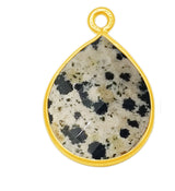 Dalmatian Jasper Pear/Flat Teardrop Pendant - Boho Chic Gemstone Necklace with 24kt Gold Elegance