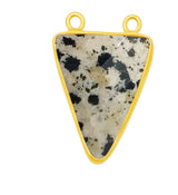 Dalmatian Jasper Triangle Pendant - Boho Chic Gemstone Necklace with 24kt Gold Elegance
