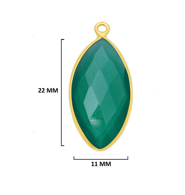 Green Onyx Marquise/Evil Eye Pendant - Boho Chic Gemstone Necklace with 24kt Gold Elegance