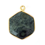 Green Jasper Stone Necklace Jewelry Making 12mm 15mm 18mm Hexagon Bezel Charms Pendants Connectors 24K Gold Plated Over 925 Sterling Silver
