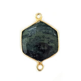 Green Jasper Stone Necklace Jewelry Making 12mm 15mm 18mm Hexagon Bezel Charms Pendants Connectors 24K Gold Plated Over 925 Sterling Silver
