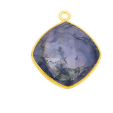 Moss Agate Cushion/Diamond Pendant - Boho Chic Gemstone Necklace with 24kt Gold Elegance