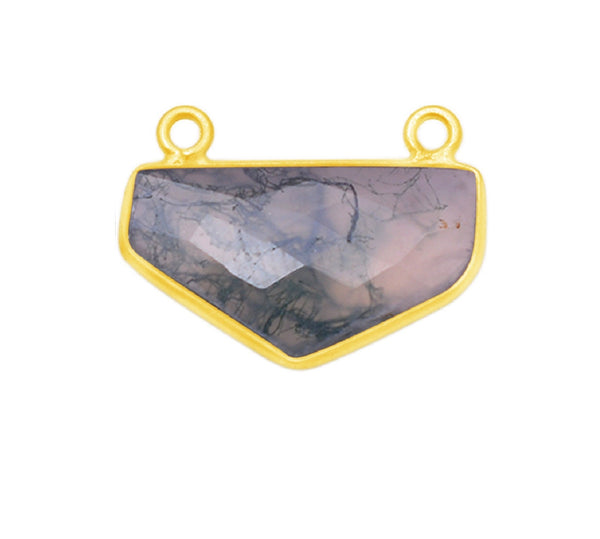 Moss Agate Chevron/Half Hexagon Pendant - Boho Chic Gemstone Necklace with 24kt Gold Elegance